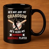 Funny Baseball Grandpa Grandson My Favorite Baseball Player 11oz C Handle Ceramic Mug