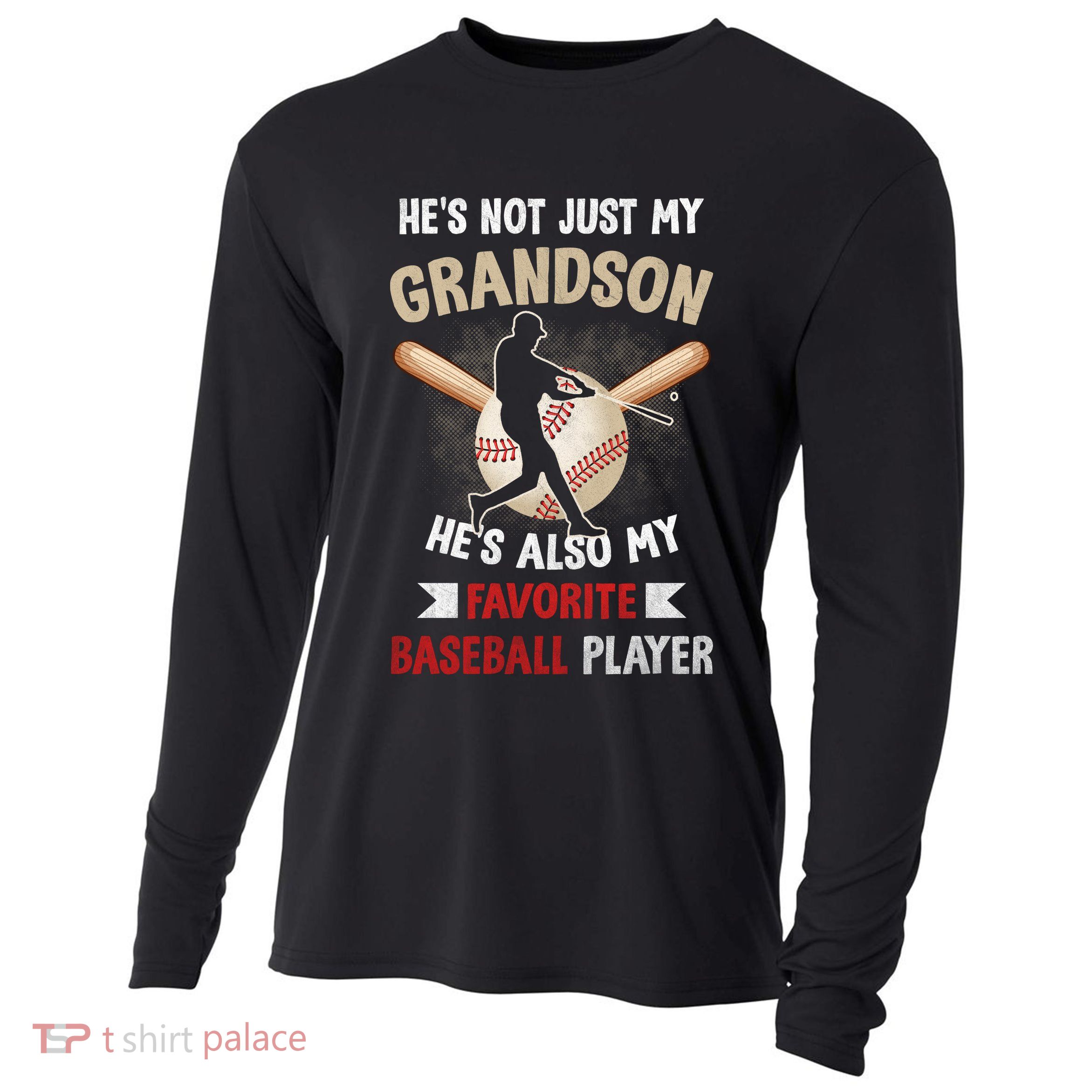 Funny Baseball Grandpa Grandson My Favorite Baseball Player Cooling Performance Long Sleeve Crew