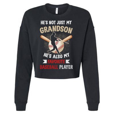 Funny Baseball Grandpa Grandson My Favorite Baseball Player Cropped Pullover Crew