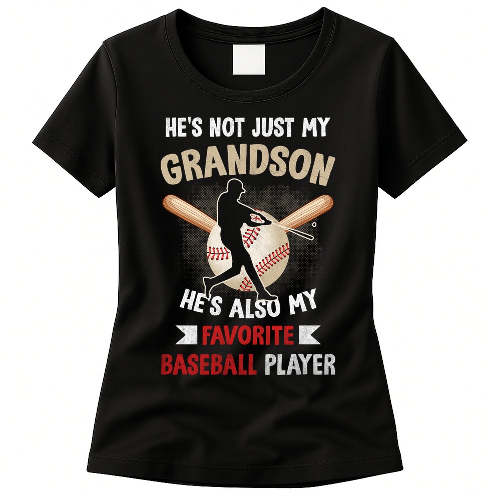 Funny Baseball Grandpa Grandson My Favorite Baseball Player Womens T-Shirt