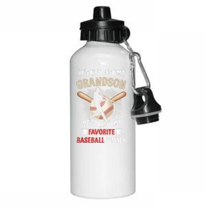 Funny Baseball Grandpa Grandson My Favorite Baseball Player Aluminum Water Bottle