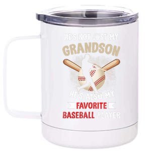 Funny Baseball Grandpa Grandson My Favorite Baseball Player 12 oz Stainless Steel Tumbler Cup