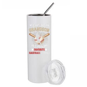 Funny Baseball Grandpa Grandson My Favorite Baseball Player Stainless Steel Tumbler