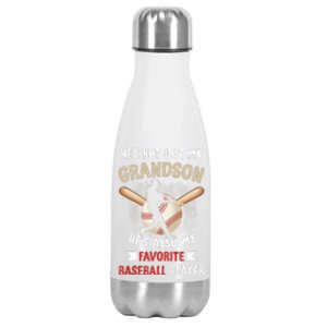 Funny Baseball Grandpa Grandson My Favorite Baseball Player Stainless Steel Insulated Water Bottle