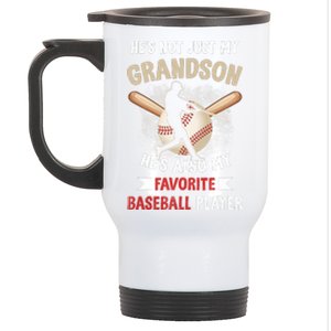 Funny Baseball Grandpa Grandson My Favorite Baseball Player Stainless Steel Travel Mug