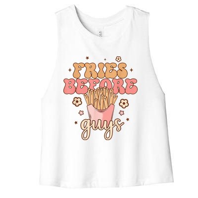 Fries Before Guys Funny Valentine's Day Retro Holiday Women's Racerback Cropped Tank