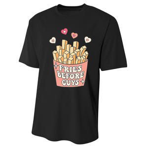 Fries Before Guys Cute Valentines Day Valentine Teen Girl Performance Sprint T-Shirt