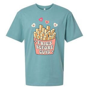 Fries Before Guys Cute Valentines Day Valentine Teen Girl Sueded Cloud Jersey T-Shirt