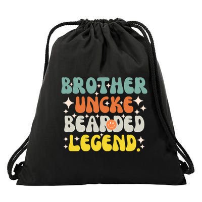 Funny Bearded Gift Brother Uncle Beard Legend Vintage Groovy Gift Drawstring Bag