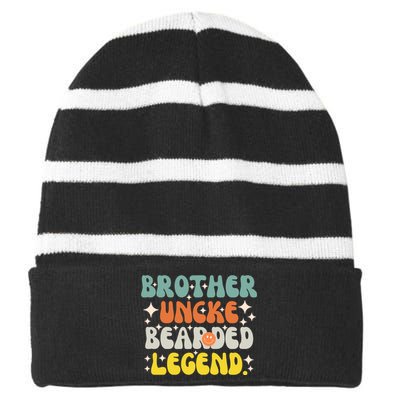 Funny Bearded Gift Brother Uncle Beard Legend Vintage Groovy Gift Striped Beanie with Solid Band