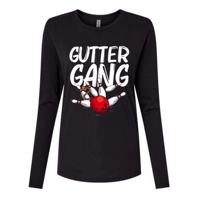 Funny Bowling Gift For Men Women Cool Funny Gutter Gang Bowlers Gift Womens Cotton Relaxed Long Sleeve T-Shirt