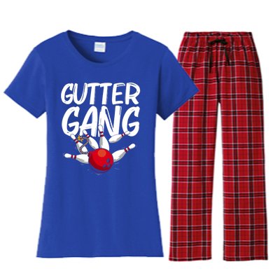 Funny Bowling Gift For Men Women Cool Funny Gutter Gang Bowlers Gift Women's Flannel Pajama Set