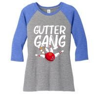 Funny Bowling Gift For Men Women Cool Funny Gutter Gang Bowlers Gift Women's Tri-Blend 3/4-Sleeve Raglan Shirt