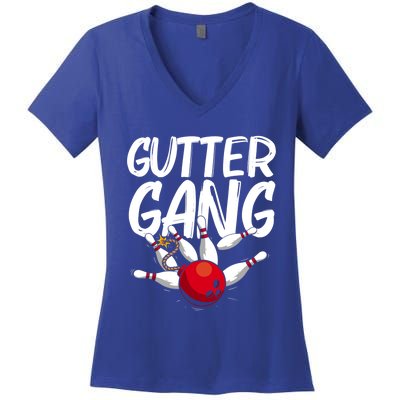 Funny Bowling Gift For Men Women Cool Funny Gutter Gang Bowlers Gift Women's V-Neck T-Shirt