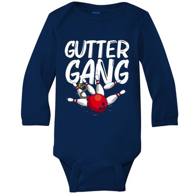 Funny Bowling Gift For Men Women Cool Funny Gutter Gang Bowlers Gift Baby Long Sleeve Bodysuit