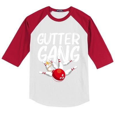 Funny Bowling Gift For Men Women Cool Funny Gutter Gang Bowlers Gift Kids Colorblock Raglan Jersey