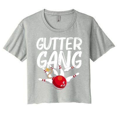 Funny Bowling Gift For Men Women Cool Funny Gutter Gang Bowlers Gift Women's Crop Top Tee