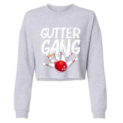 Funny Bowling Gift For Men Women Cool Funny Gutter Gang Bowlers Gift Cropped Pullover Crew