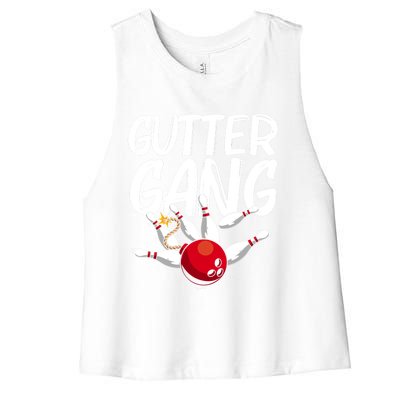 Funny Bowling Gift For Men Women Cool Funny Gutter Gang Bowlers Gift Women's Racerback Cropped Tank