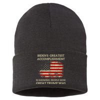 Funny BidenS Greatest Accomplishment Is Showing Trump 2024 Sustainable Knit Beanie