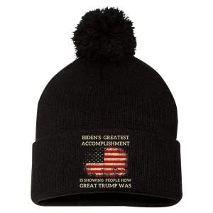 Funny BidenS Greatest Accomplishment Is Showing Trump 2024 Pom Pom 12in Knit Beanie