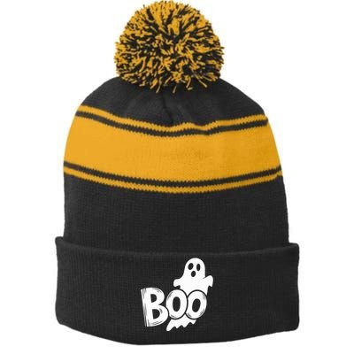 Funny Boo Ghost Retro Halloween Costume Stripe Pom Pom Beanie