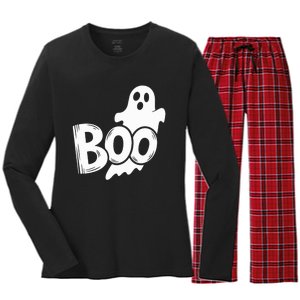 Funny Boo Ghost Retro Halloween Costume Women's Long Sleeve Flannel Pajama Set 