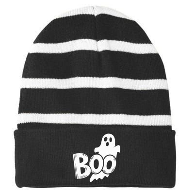 Funny Boo Ghost Retro Halloween Costume Striped Beanie with Solid Band