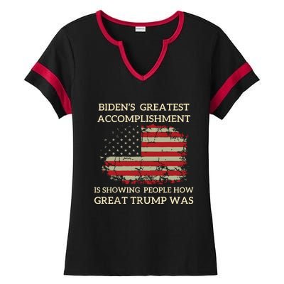 Funny Bidens Greatest Accomplishment Is Showing Trump 2024 Ladies Halftime Notch Neck Tee