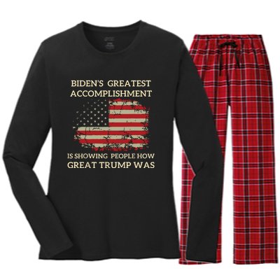 Funny Bidens Greatest Accomplishment Is Showing Trump 2024 Women's Long Sleeve Flannel Pajama Set 