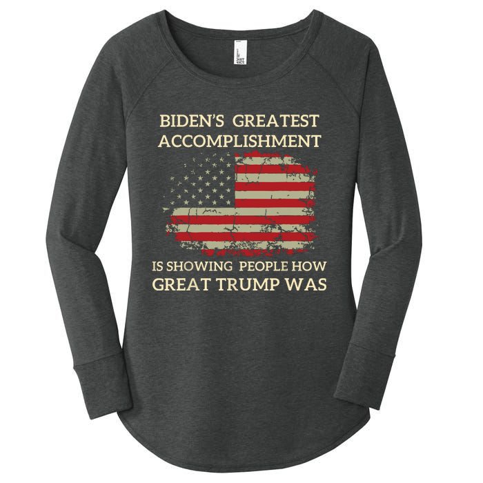 Funny Bidens Greatest Accomplishment Is Showing Trump 2024 Women's Perfect Tri Tunic Long Sleeve Shirt