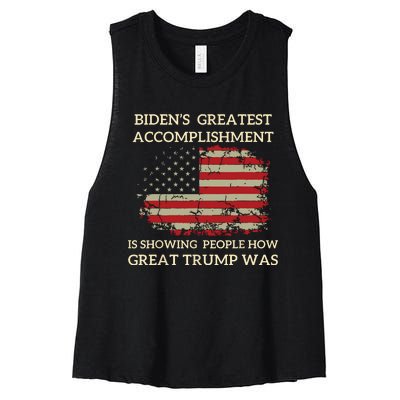 Funny Bidens Greatest Accomplishment Is Showing Trump 2024 Women's Racerback Cropped Tank