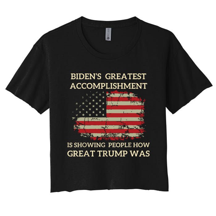 Funny Bidens Greatest Accomplishment Is Showing Trump 2024 Women's Crop Top Tee