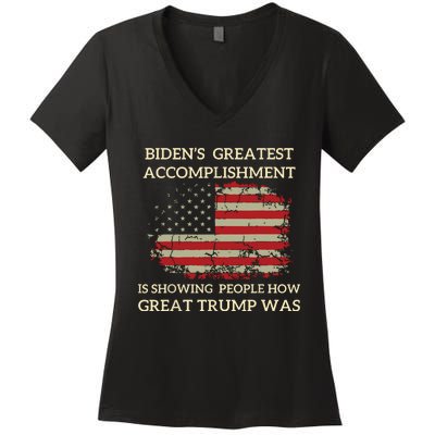 Funny Bidens Greatest Accomplishment Is Showing Trump 2024 Women's V-Neck T-Shirt