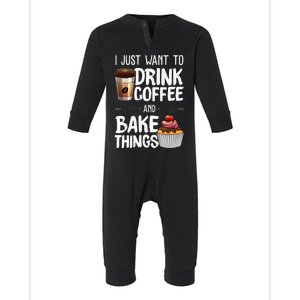 Funny Baking Gift For Men Women Baker Drinking Coffee Lover Infant Fleece One Piece