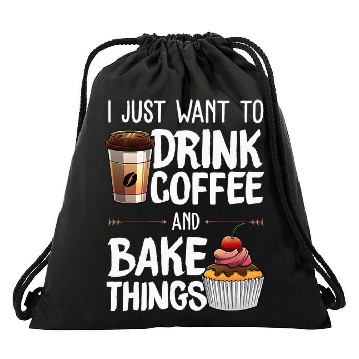 Funny Baking Gift For Men Women Baker Drinking Coffee Lover Drawstring Bag