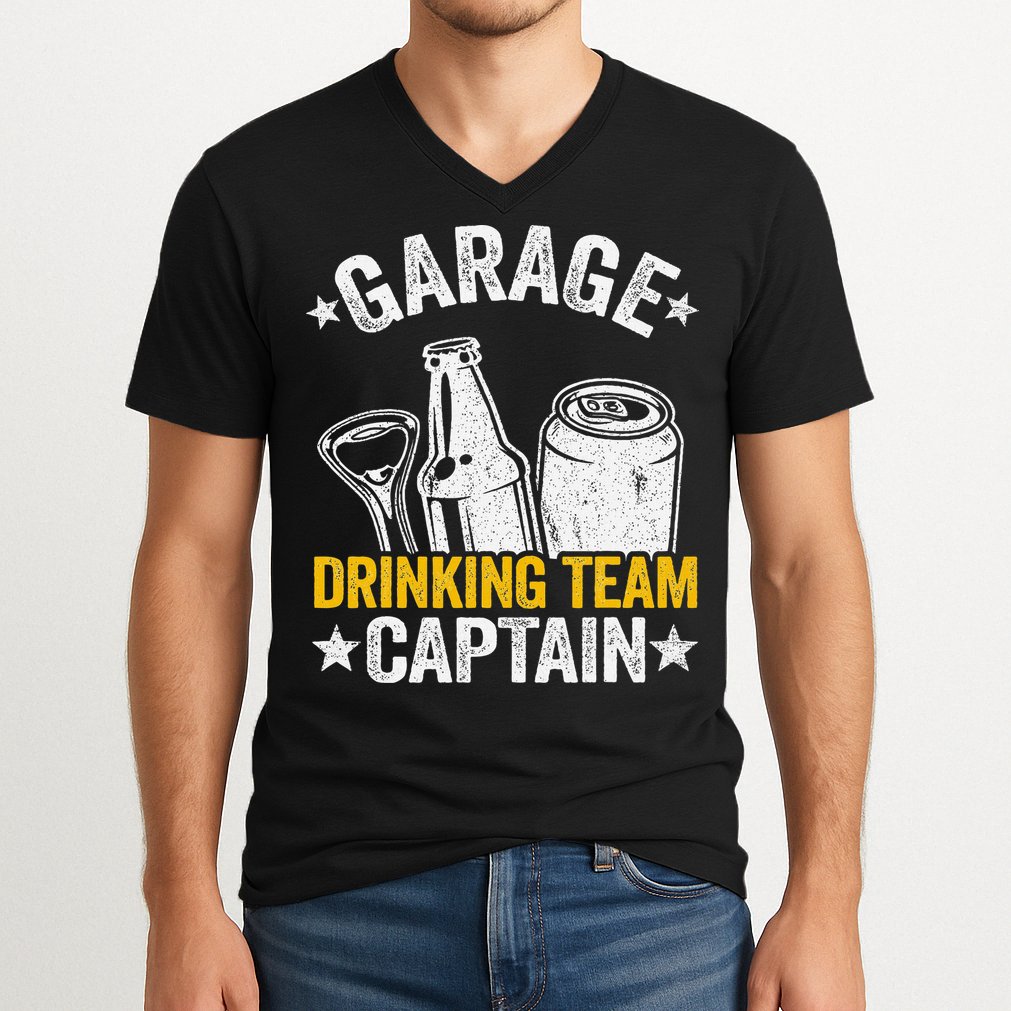 Funny Beer Garage Drinker Garage Drinking Team Captain V-Neck T-Shirt