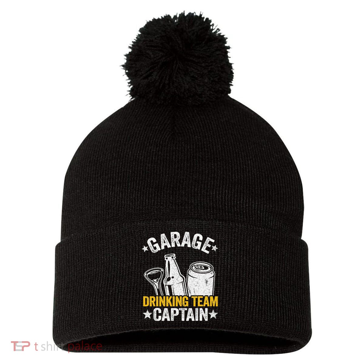 Funny Beer Garage Drinker Garage Drinking Team Captain Pom Pom 12in Knit Beanie