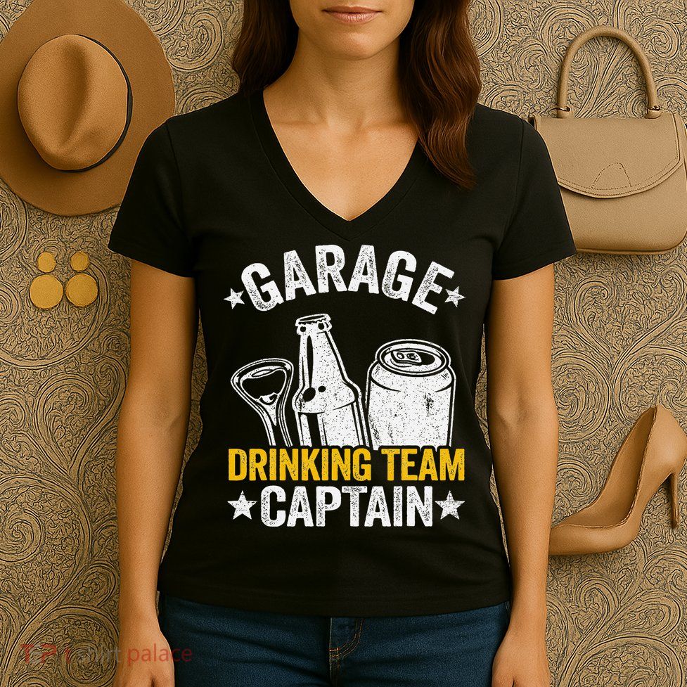 Funny Beer Garage Drinker Garage Drinking Team Captain Women's V-Neck T-Shirt