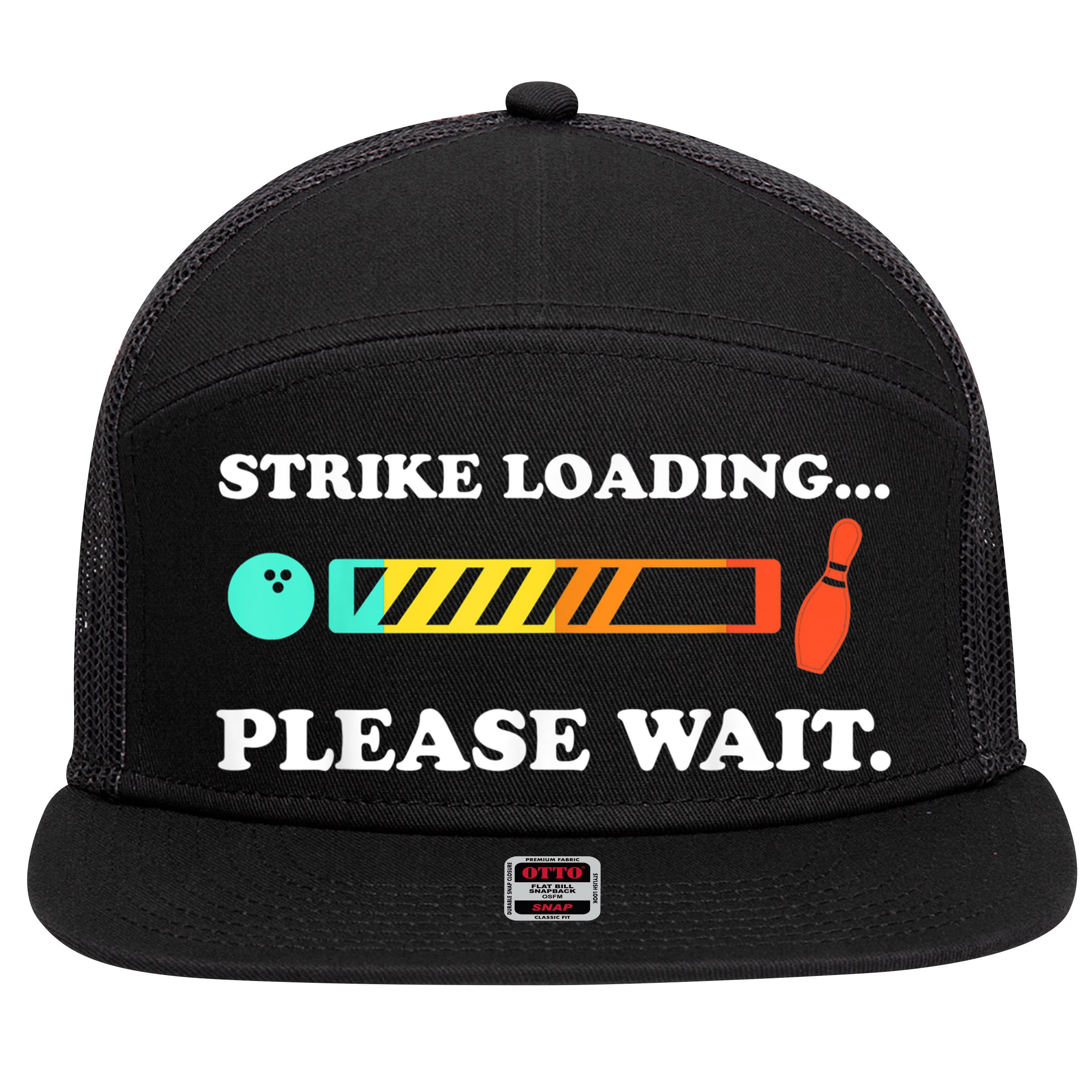 Funny Bowling Gift Strike Loading Please Wait Gift 7 Panel Mesh Trucker Snapback Hat