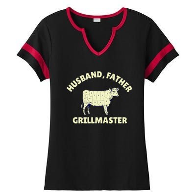 Funny BBQ Grilling Husband Father Grillmaster Ladies Halftime Notch Neck Tee