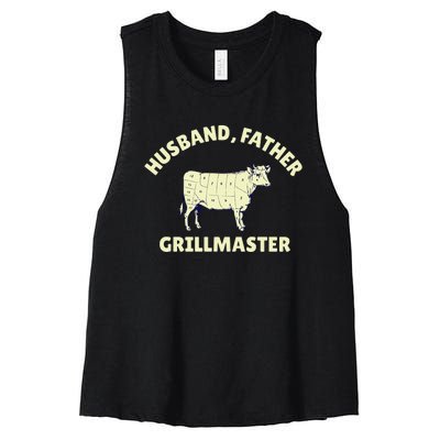 Funny BBQ Grilling Husband Father Grillmaster Women's Racerback Cropped Tank