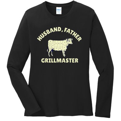 Funny BBQ Grilling Husband Father Grillmaster Ladies Long Sleeve Shirt