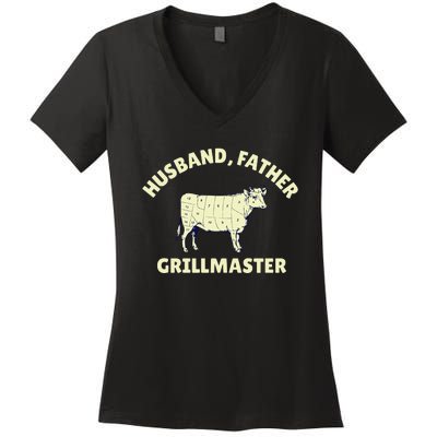 Funny BBQ Grilling Husband Father Grillmaster Women's V-Neck T-Shirt