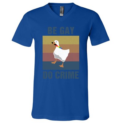 Funny Be Gay Do Crime Lgbt Pride Month Gift Cute Gift V-Neck T-Shirt