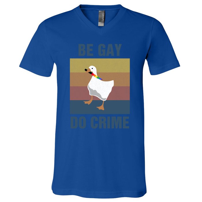 Funny Be Gay Do Crime Lgbt Pride Month Gift Cute Gift V-Neck T-Shirt