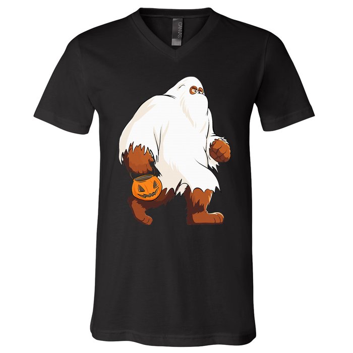 Funny Bigfoot Ghost Halloween Costume V-Neck T-Shirt