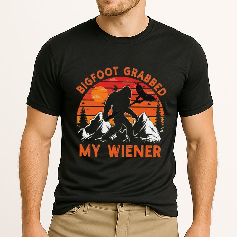 Funny Bigfoot Grabbed My Wiener Retro Bbq Humor Cooling Performance Crew T-Shirt