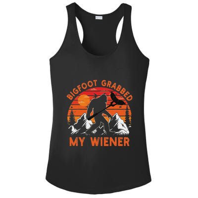 Funny Bigfoot Grabbed My Wiener Retro Bbq Humor Ladies PosiCharge Competitor Racerback Tank