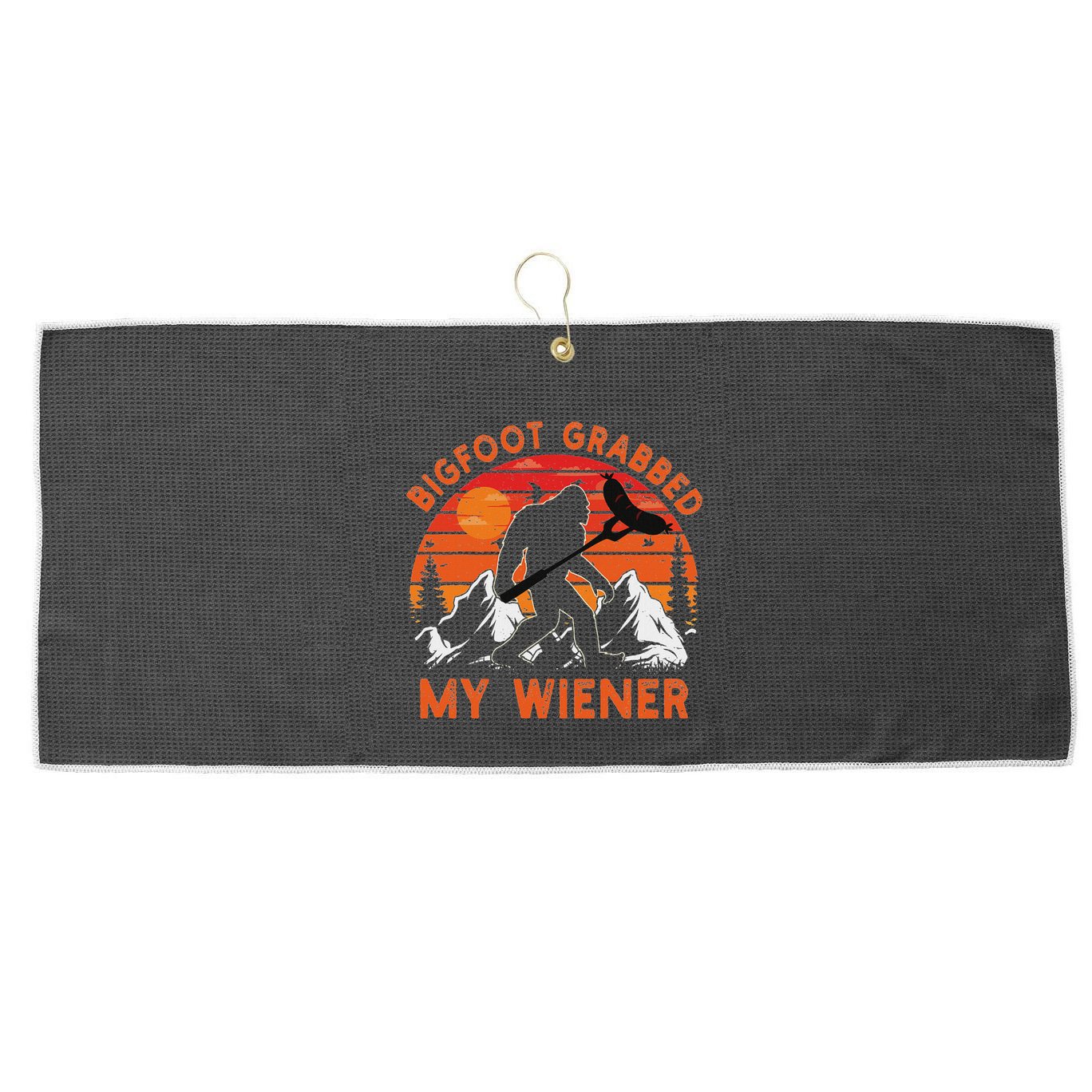 Funny Bigfoot Grabbed My Wiener Retro Bbq Humor Large Microfiber Waffle Golf Towel